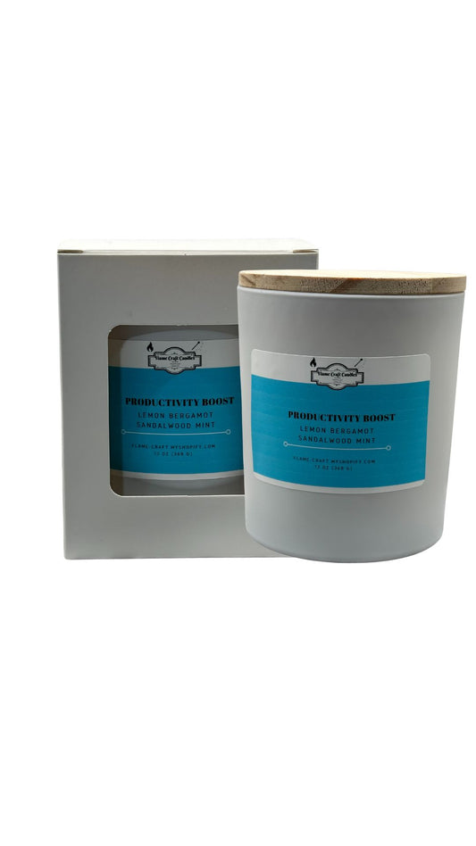Productivity Boost|Lemon, Mint, Sandalwood| 13 oz White Jar with Lid