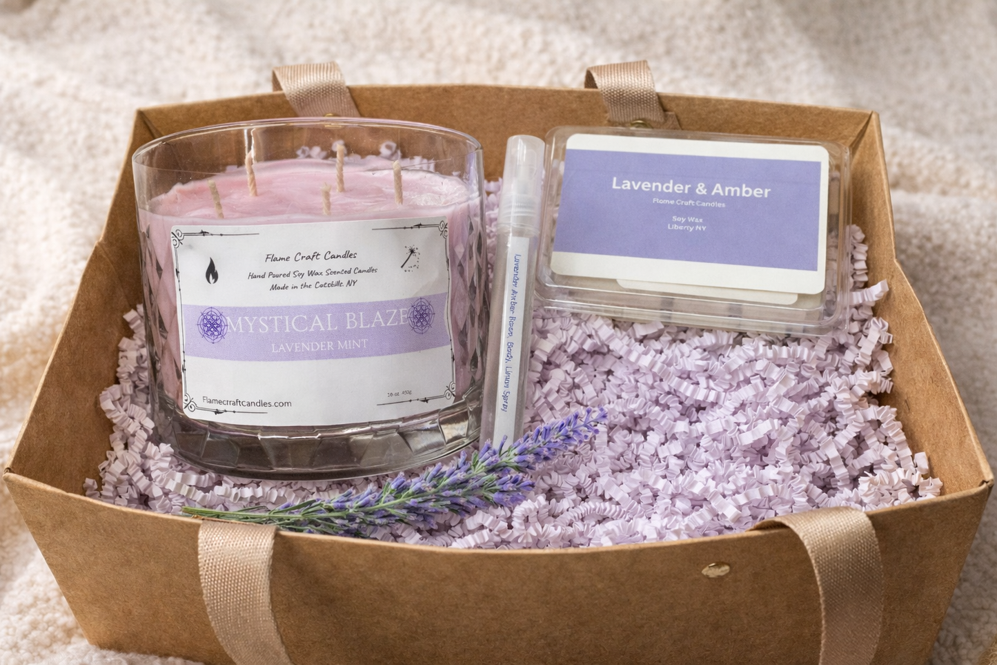 Stress Relief Gift Set | Lavender Mint Candle + Room Spray + Wax Melts | Relaxation Bundle | Calm Home Kit | Self Care Gift Box