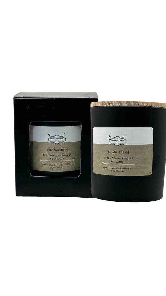 Balance Beam|Teakwood Mahogany Bergamot| 13 oz Black Jar with Lid